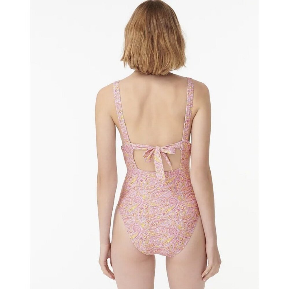 J.Crew $128 Eco Plunge V-Neck One Piece Swimsuit Beach Paisley Size 16 AX937 - Picture 2 of 6